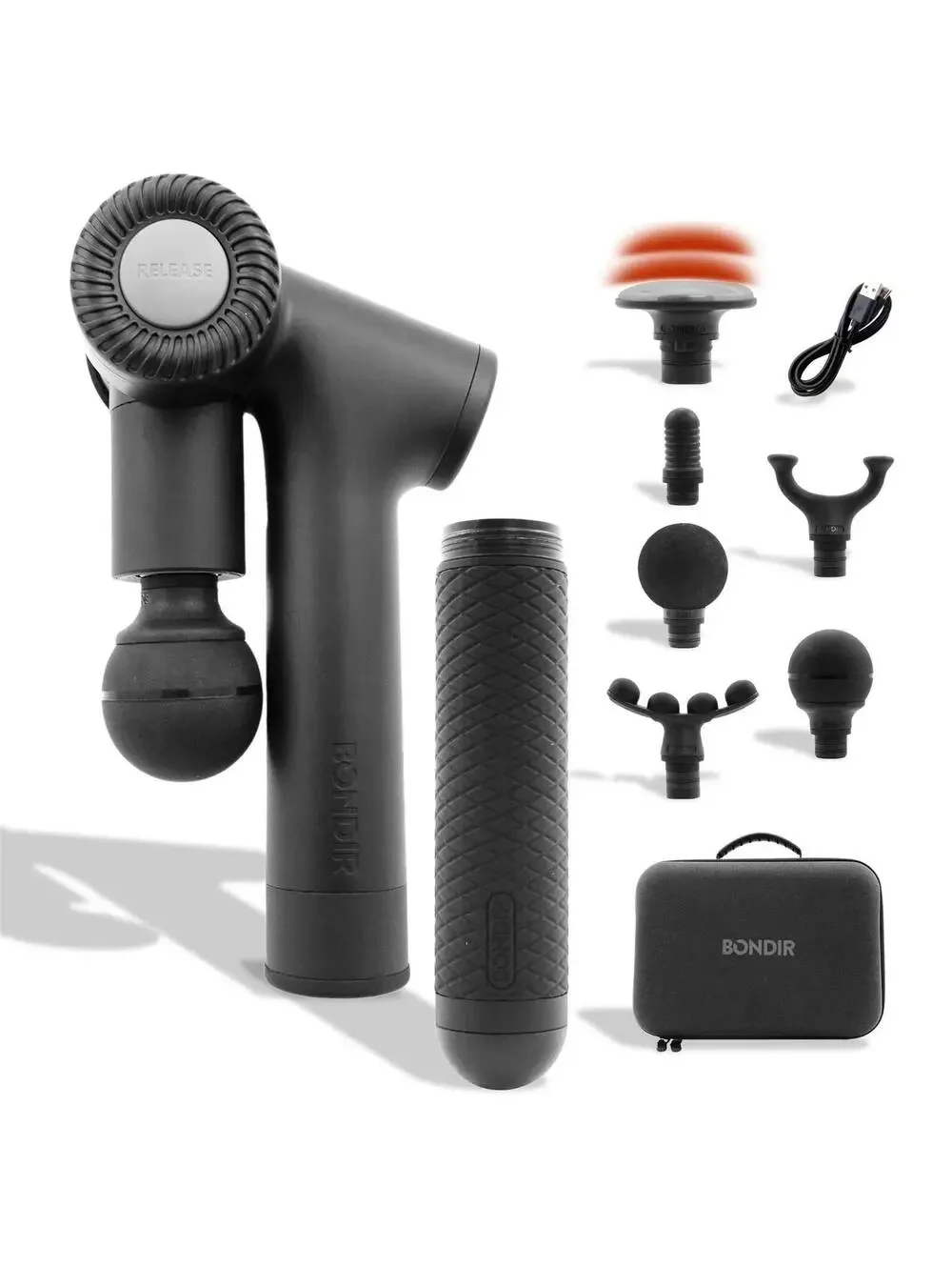 Bondir R2 PRO+ Massage Gun Heated Attachment Extension Handle 6 Heads Case